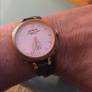Shinola watch w/ rose face and brown leather